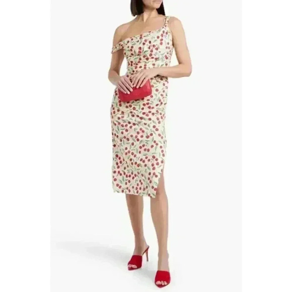 Carolina Herrera Dresses & Skirts - Carolina Herrera Cherry Print Off Shoulder Midi Dress 6 S Drape Designer Runway